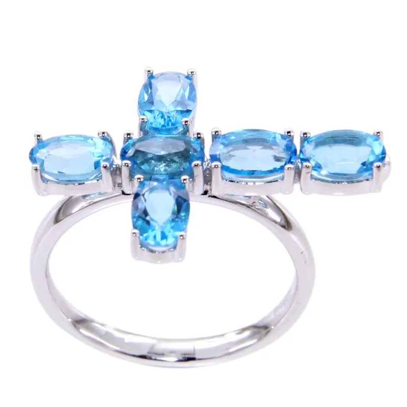 V3 Jewelry Sterling Silver with Blue Topaz Cross Ring sold by Zulily