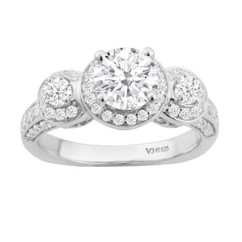 V3 Jewelry Sterling Silver with Moissanite and Genuine White Diamond Three Stone Ring sold by Zulily