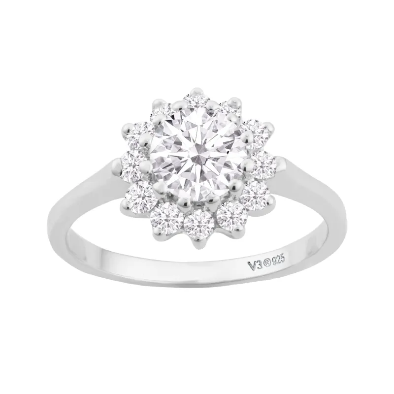 V3 Jewelry Sterling Silver with Moissanite and Natural White Topaz Halo Ring sold by Zulily
