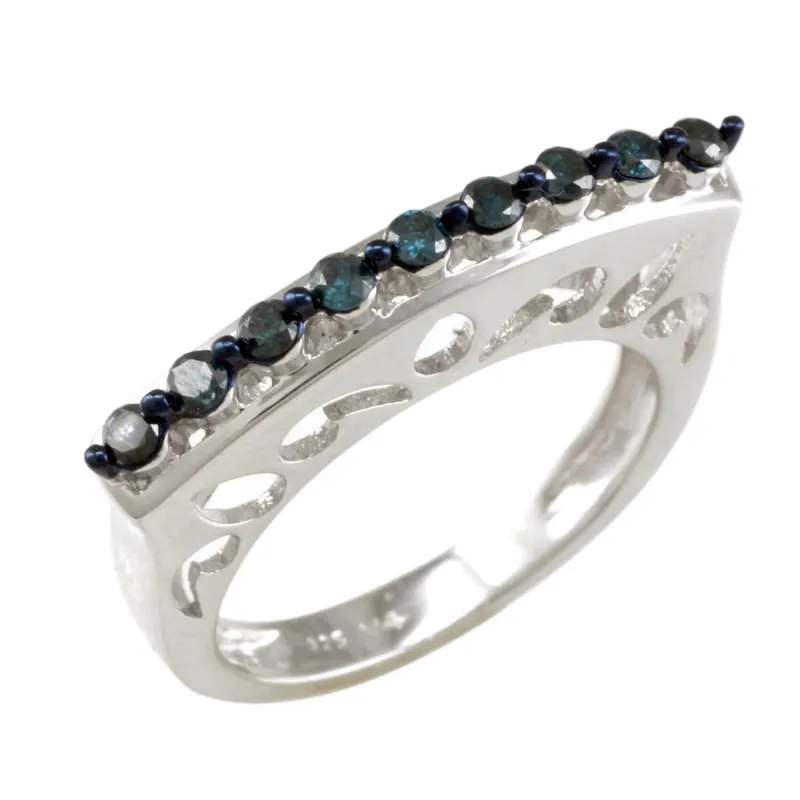 V3 Jewelry Sterling Silver Real Blue Diamond Curve Top Band Ring sold by Zulily