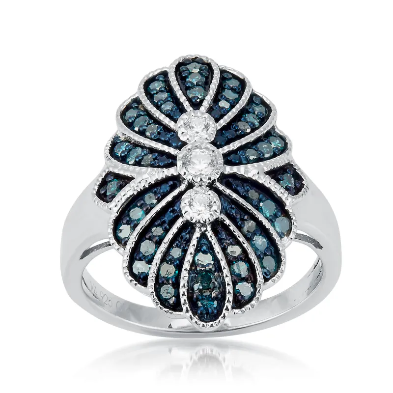 V3 Jewelry Sterling Silver with 0.50 CTTW Genuine Blue and White Diamond Cluster Ring sold by Zulily