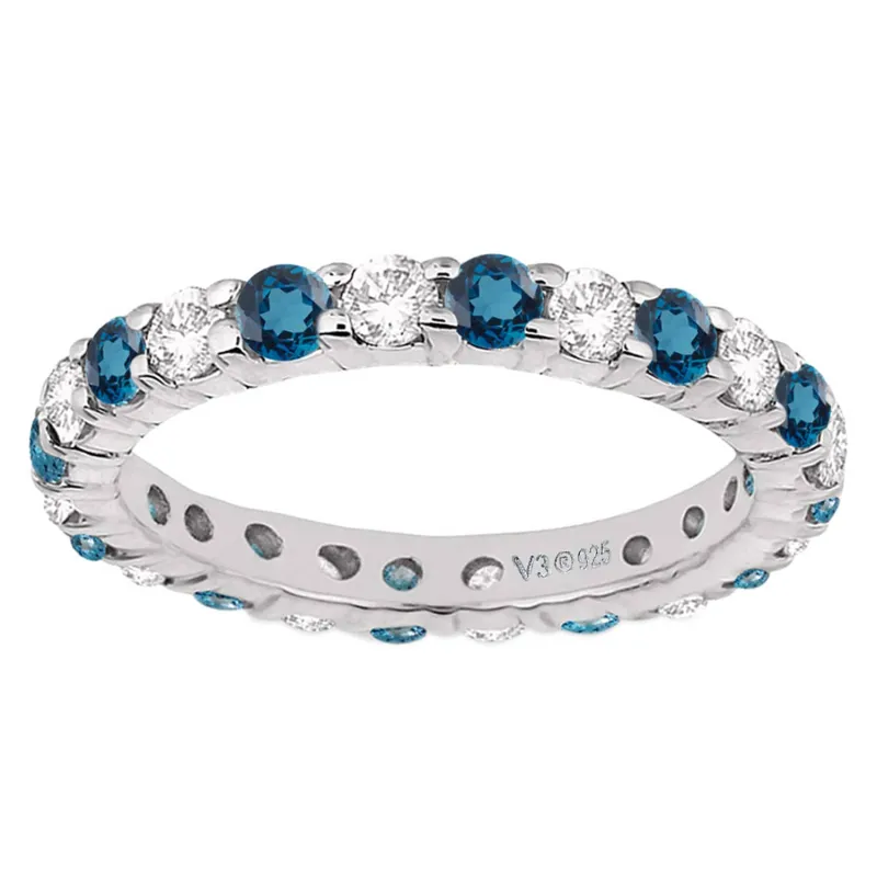 V3 Jewelry Sterling Silver Natural London Blue Topaz and White Topaz Eternity Band Ring sold by Zulily