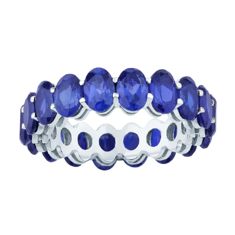 V3 Jewelry Sterling Silver Oval Cut Blue Sapphire Eternity Band Ring sold by Zulily