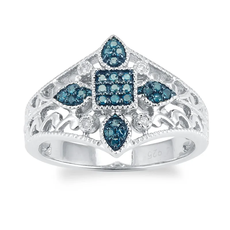 V3 Jewelry Sterling Silver Natural White and Blue Diamond Abstract Ring sold by Zulily