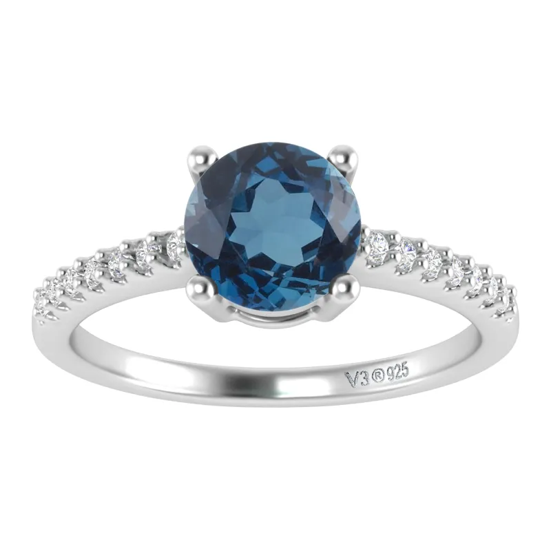 V3 Jewelry 925 Sterling Silver 1.10 Carat Natural London Blue Topaz and White Topaz Engagement Ring sold by Zulily