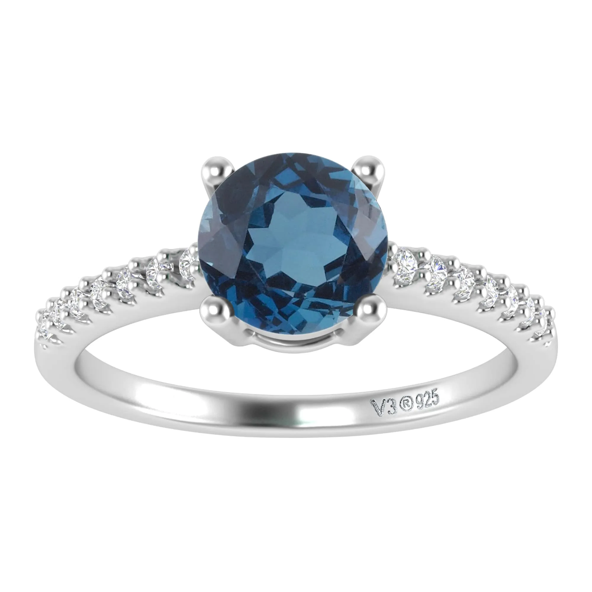 V3 Jewelry 925 Sterling Silver 1.10 Carat Natural London Blue Topaz and White Topaz Engagement Ring sold by Zulily