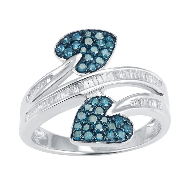 V3 Jewelry Sterling Silver 0.75 CTTW Blue and White Diamond Double Heart Ring sold by Zulily