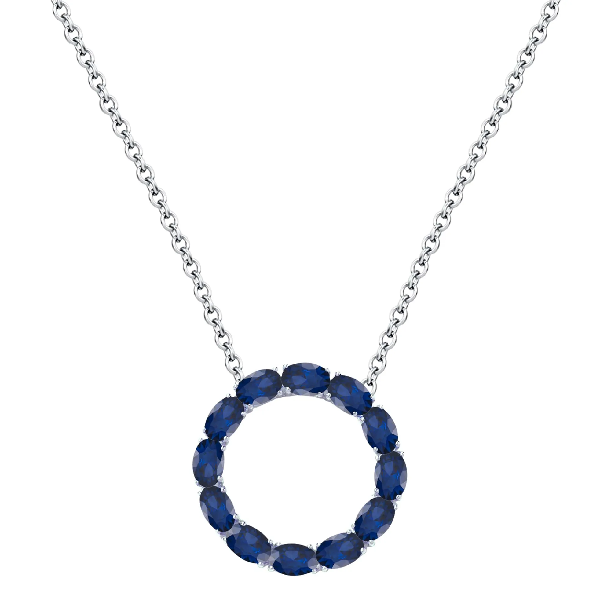 V3 Jewelry 925 Sterling Silver 7.20 Carat Oval Cut Blue Sapphire Circle Pendant with 18" Chain sold by Zulily