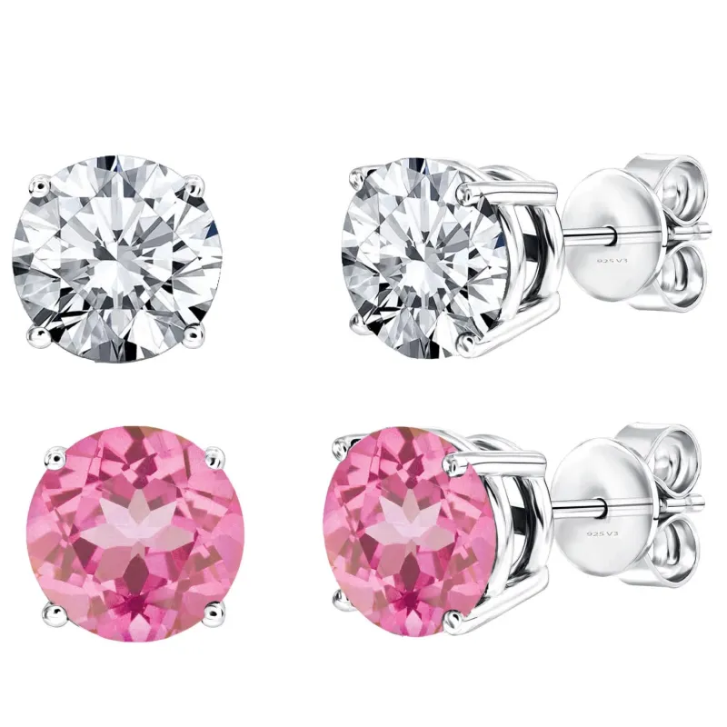 V3 Jewelry Set of Two Sterling Silver with Natural White Topaz and Pink Topaz Stud Earring sold by Zulily