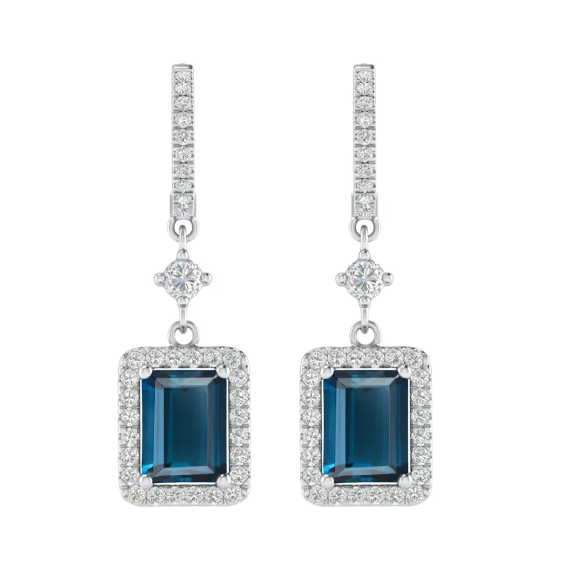 V3 Jewelry Sterling Silver 4.55 Carat Emerald Cut Natural London Blue Topaz and White Topaz Drop Earrings sold by Zulily