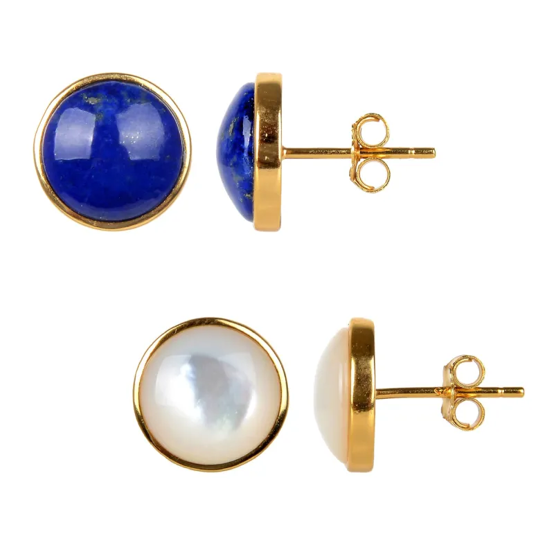 V3 Jewelry Set of Two Lapis Lazuli, Mother of Pearl with Triple Colors Gold Over Sterling Silver Stud Earrings sold by Zulily