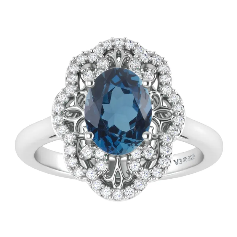V3 Jewelry 925 Sterling Silver 1.80 Carat Natural London Blue Topaz and White Topaz Cluster Ring sold by Zulily