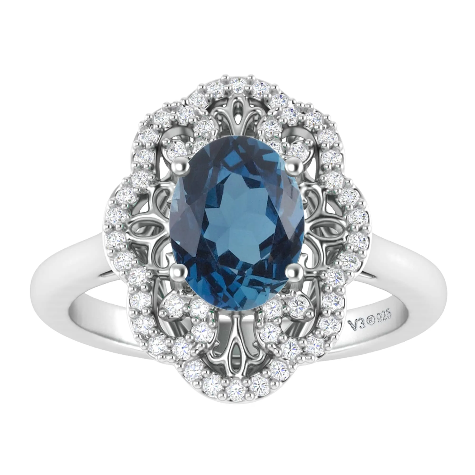 V3 Jewelry 925 Sterling Silver 1.80 Carat Natural London Blue Topaz and White Topaz Cluster Ring sold by Zulily product image thumbnail 2