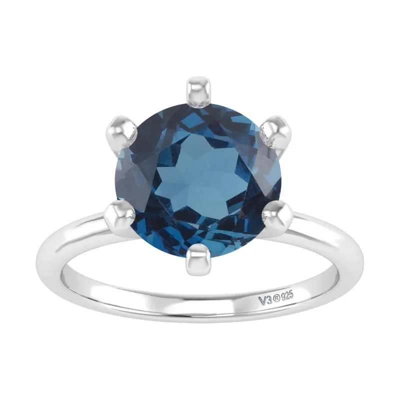 V3 Jewelry 925 Sterling Silver 2.20 Carat Round Cut Natural London Blue Topaz Solitaire Ring sold by Zulily