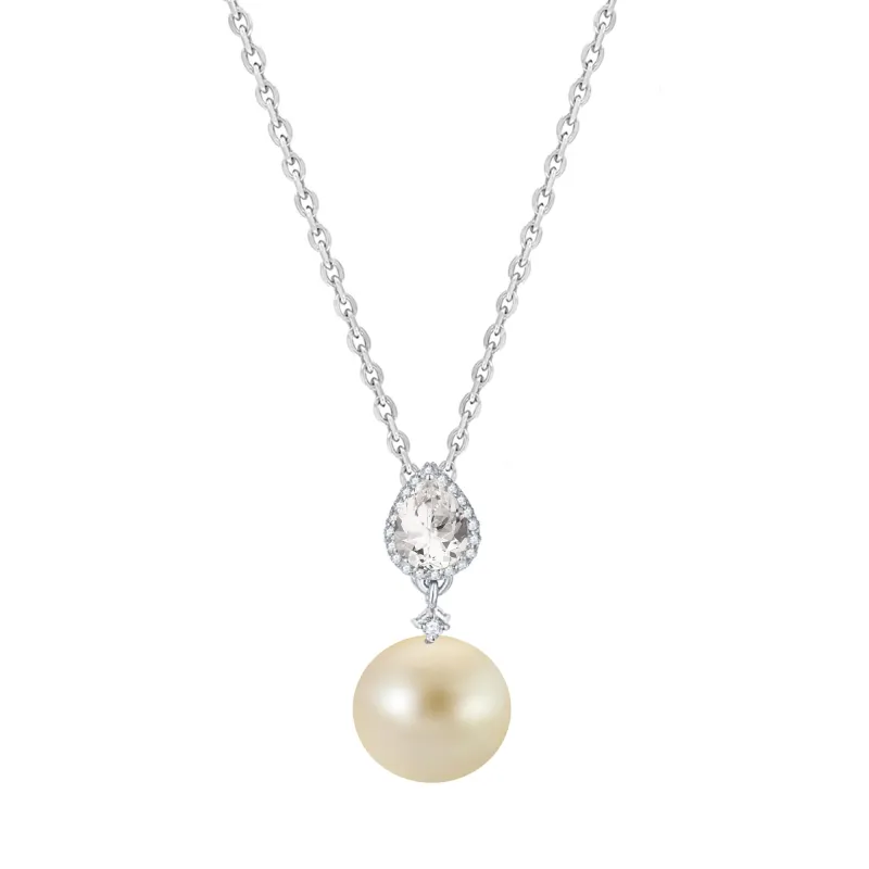 V3 Jewelry 925 Sterling Silver 20.90 Carat Natural Golden Shell Pearl and White Topaz Drop Pendant with 18" Chain sold by Zulily