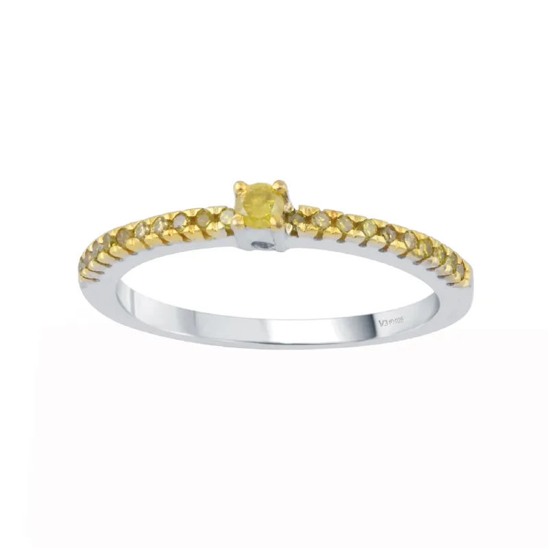 V3 Jewelry Round Real Yellow Diamond Sterling Silver Stackable Band Ring sold by Zulily
