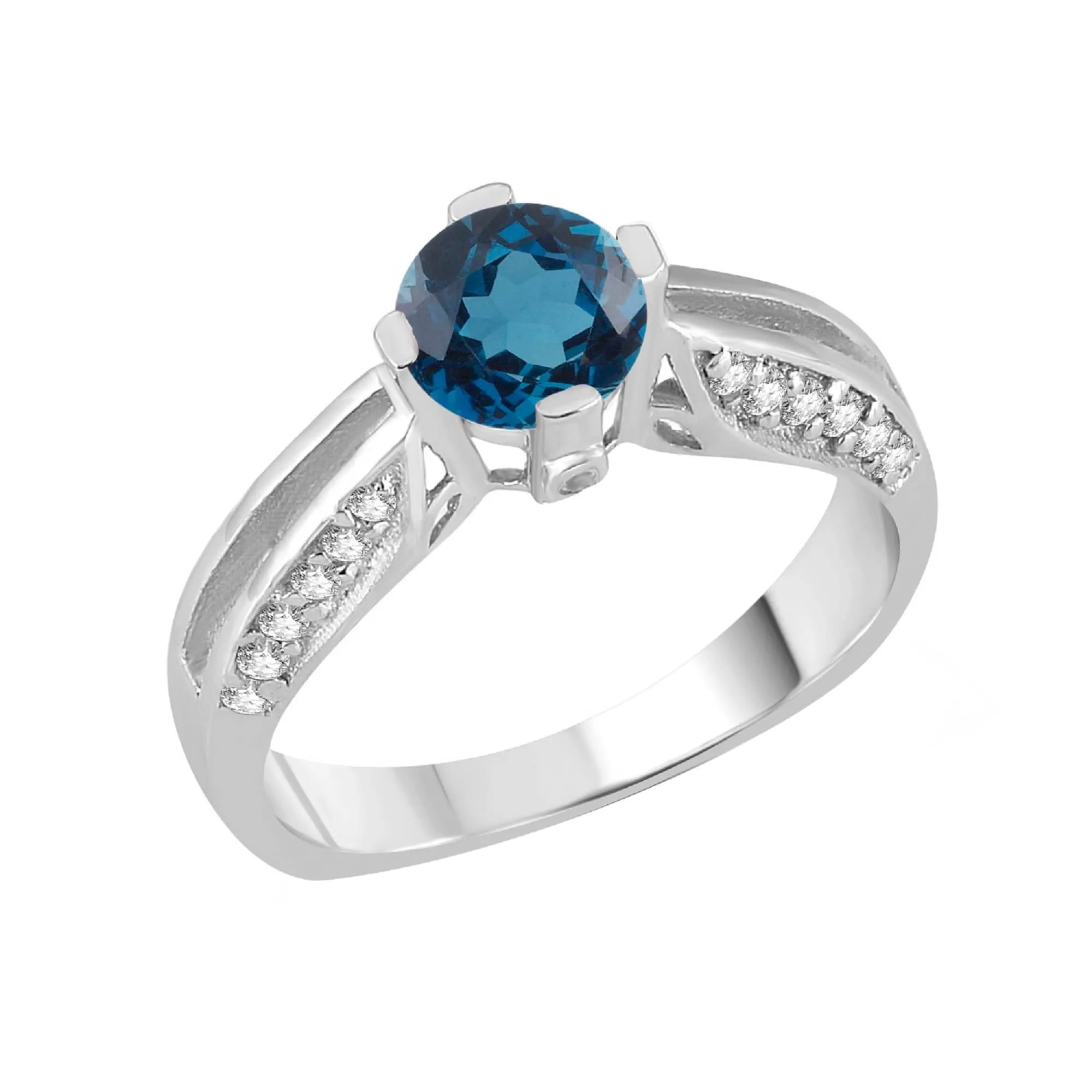 V3 Jewelry 925 Sterling Silver 0.90 Carat Natural London Blue Topaz and White Topaz Classic Ring sold by Zulily
