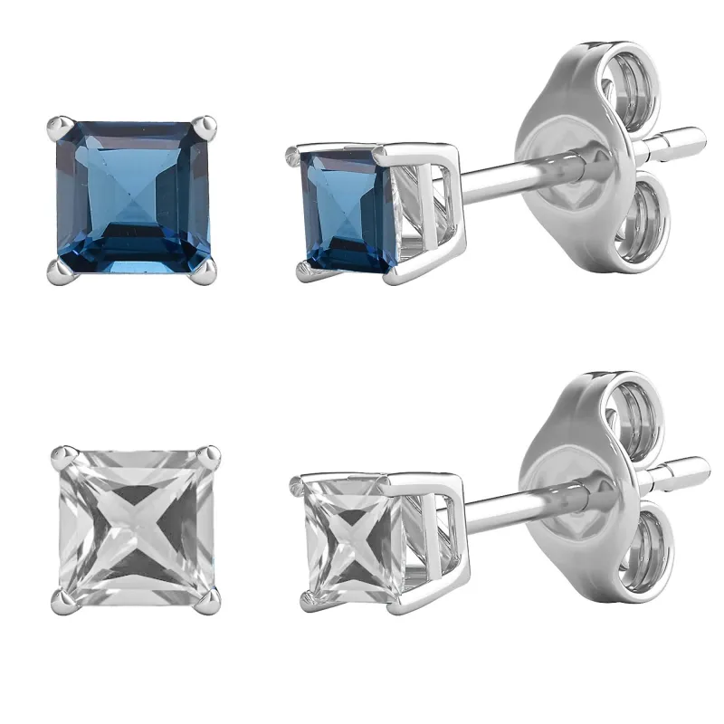 V3 Jewelry Set of Two Sterling Silver with Natural London Blue Topaz and White Topaz Stud Earrings sold by Zulily