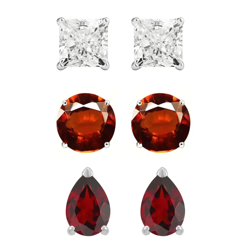 V3 Jewelry Set of Three Sterling Silver with Natural Garnet, White Topaz and Hessonite Garnet Stud Earrings sold by Zulily