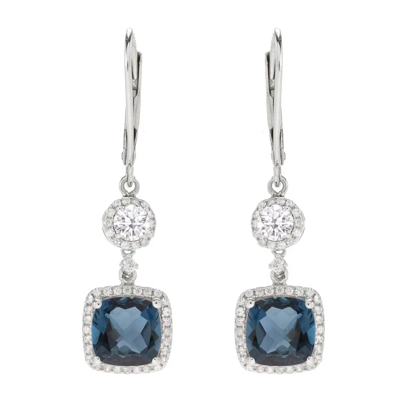 V3 Jewelry Sterling Silver 5.30CTTW Natural London Blue Topaz, Moissanite and White Topaz Dangle Earrings sold by Zulily