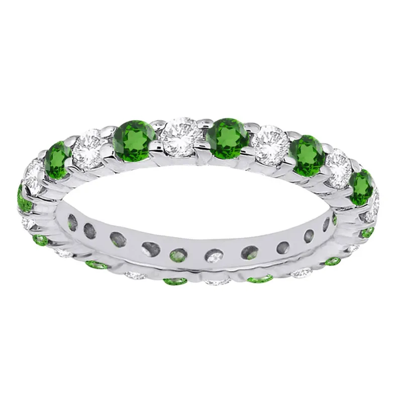 V3 Jewelry Round Cut Emerald and White Topaz Sterling Silver Eternity Band Ring sold by Zulily