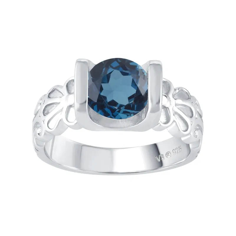V3 Jewelry 925 Sterling Silver 8 MM Round Cut London Blue Topaz Solitaire Ring sold by Zulily