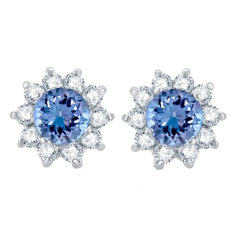 V3 Jewelry Sterling Silver 3.30 Carat Natural Tanzanite and White Topaz Flower Flower Stud Earrings sold by Zulily