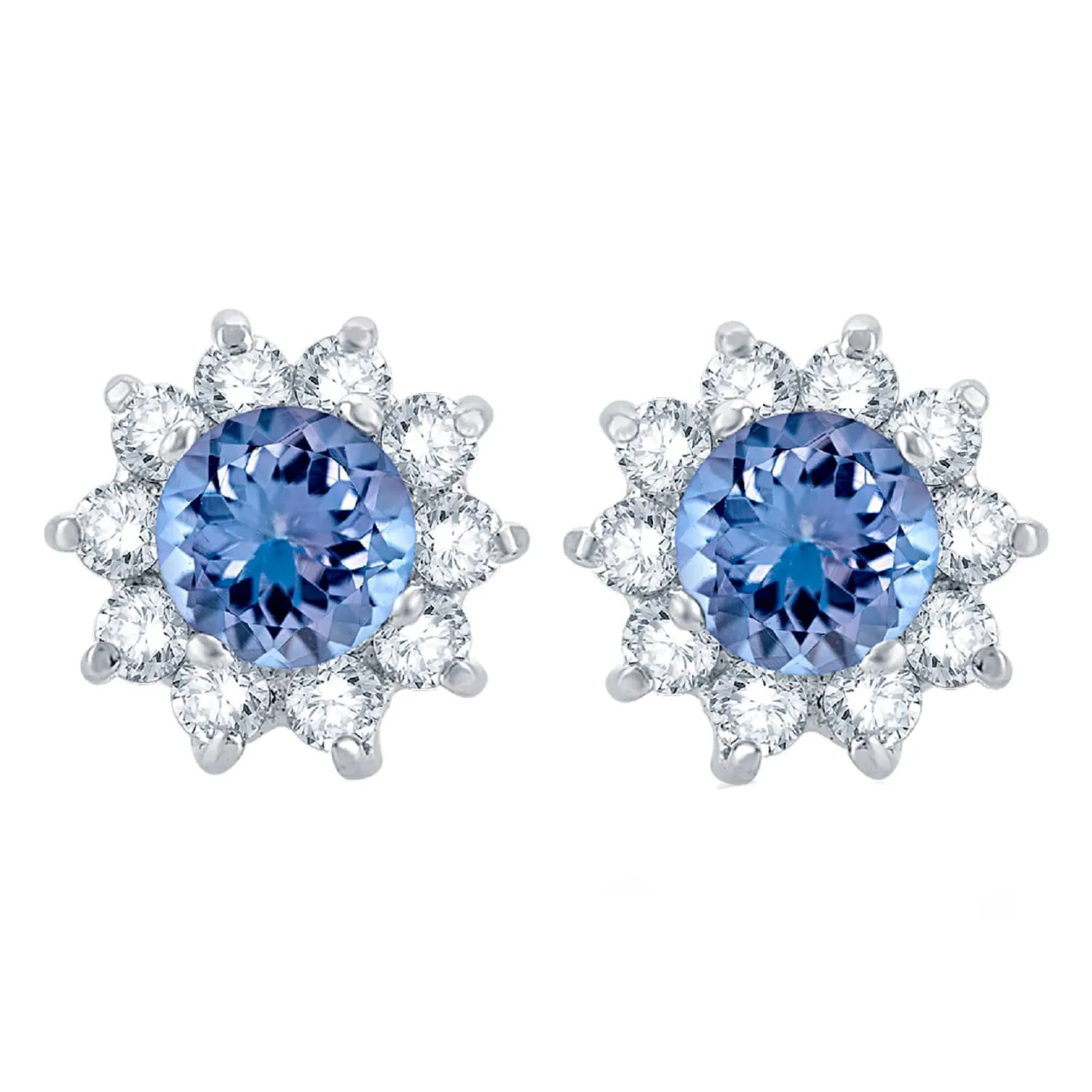 V3 Jewelry Sterling Silver 3.30 Carat Natural Tanzanite and White Topaz Flower Flower Stud Earrings sold by Zulily