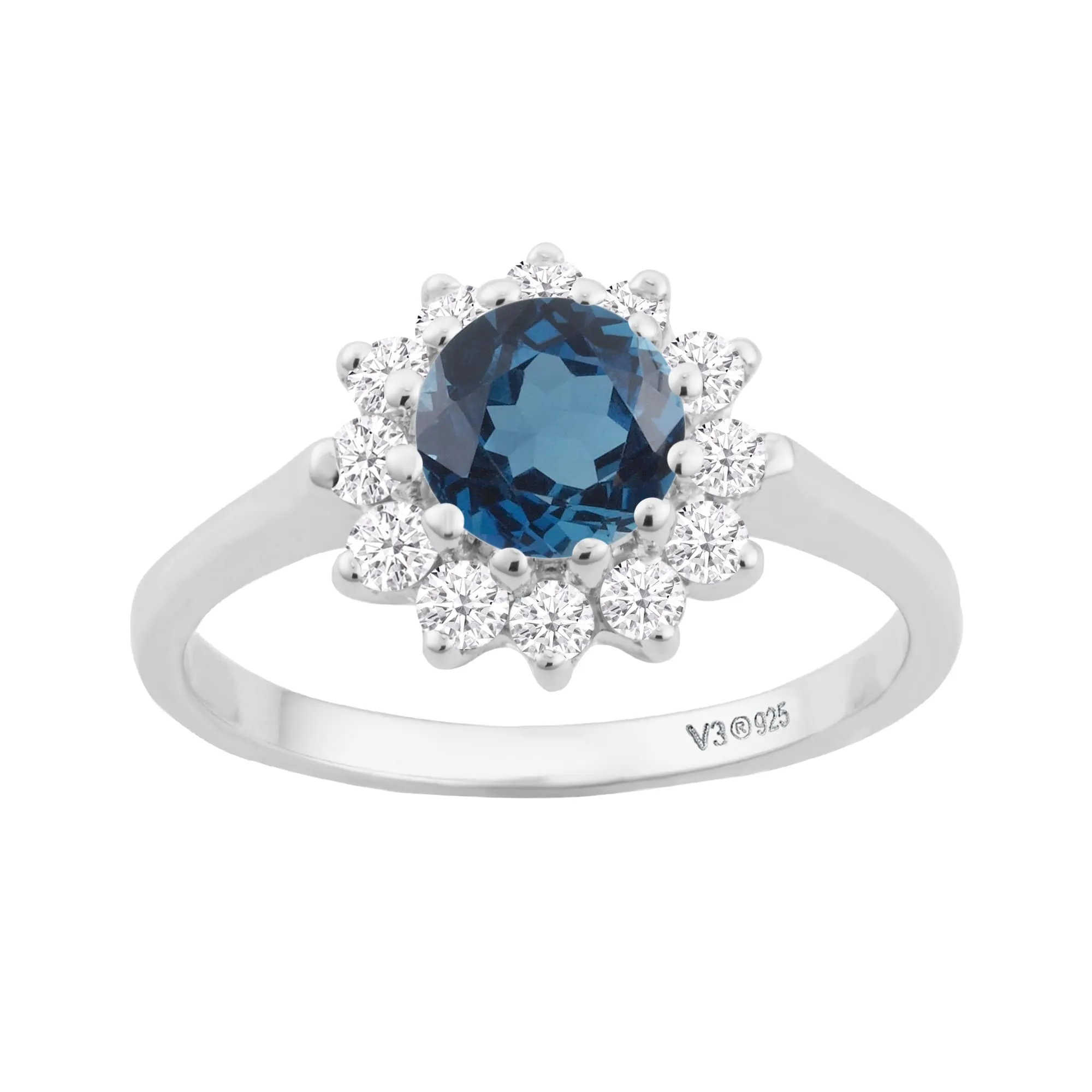 V3 Jewelry 925 Sterling Silver 1.95 Carat Natural London Blue Topaz and White Topaz Halo Ring sold by Zulily product image thumbnail 5
