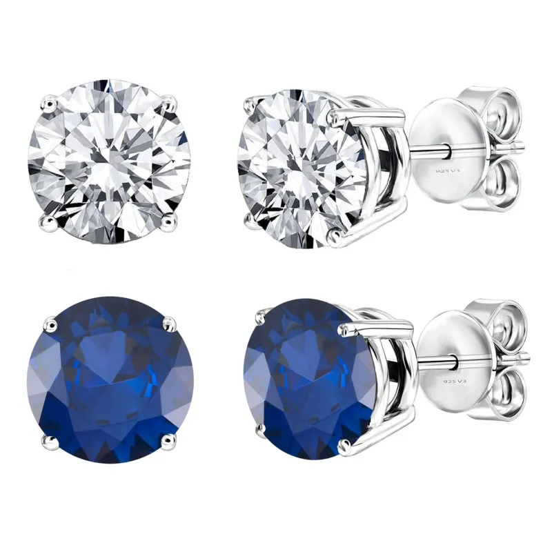 V3 Jewelry Set of Two Sterling Silver with Natural White Topaz and Blue Sapphire Stud Earring sold by Zulily