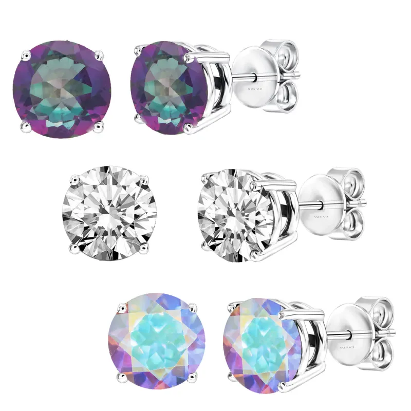 V3 Jewelry Set of Three Sterling Silver with Mystic Opal Topaz, Mercury Opal Topaz and White Topaz Stud Earring sold by Zulily