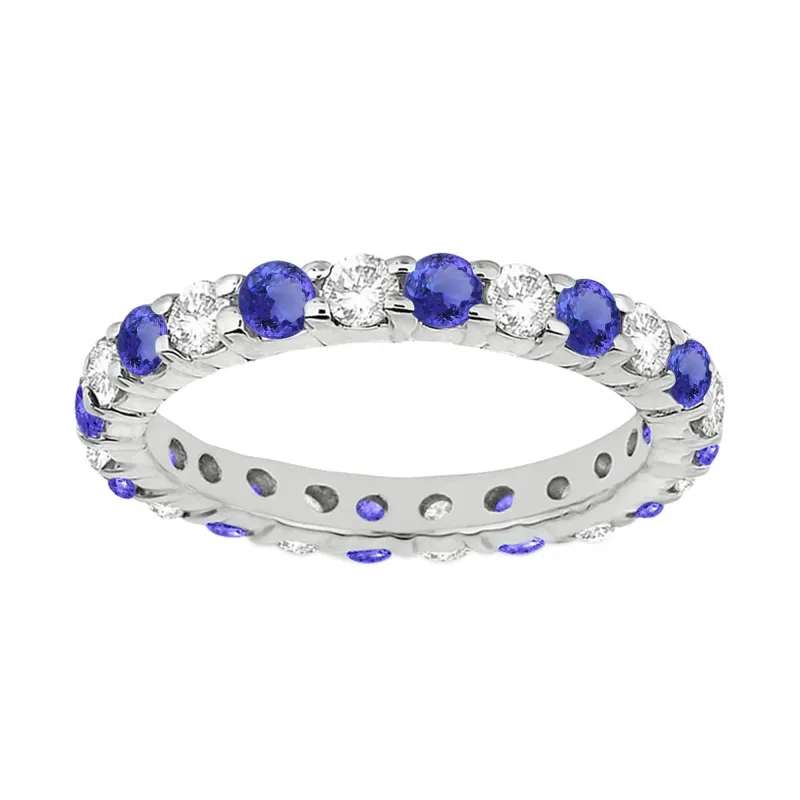 V3 Jewelry 925 Sterling Silver with Natural Tanzanite and White Topaz Eternity Band Ring sold by Zulily