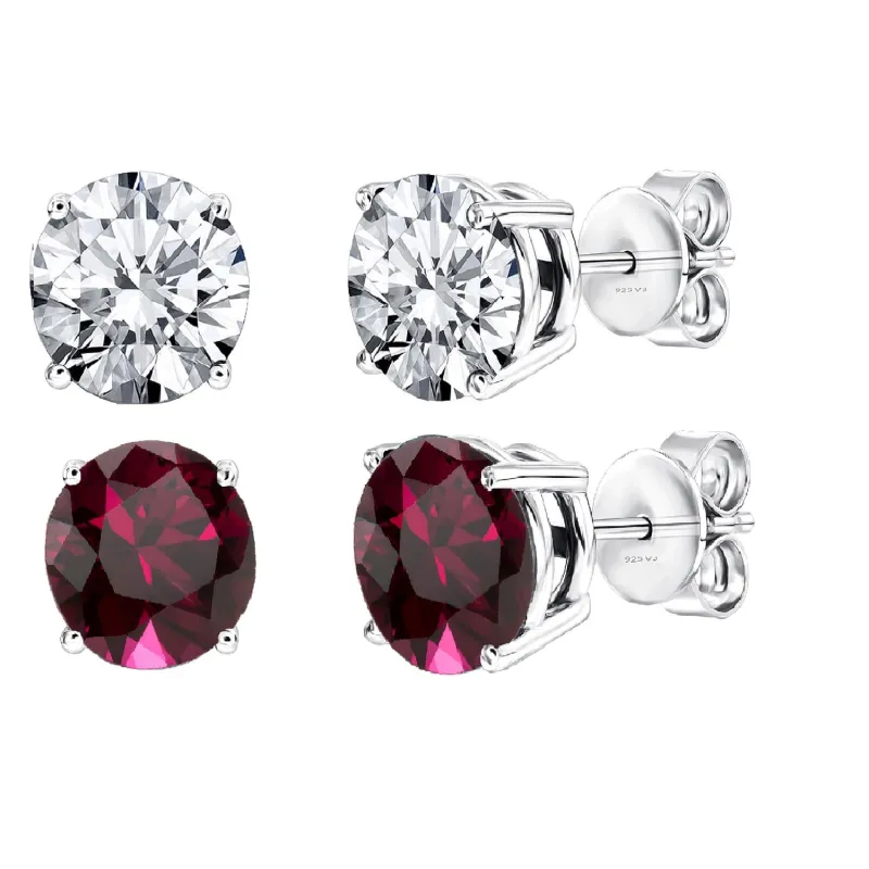 V3 Jewelry Set of Two Sterling Silver with Natural White Topaz and Ruby Stud Earring sold by Zulily