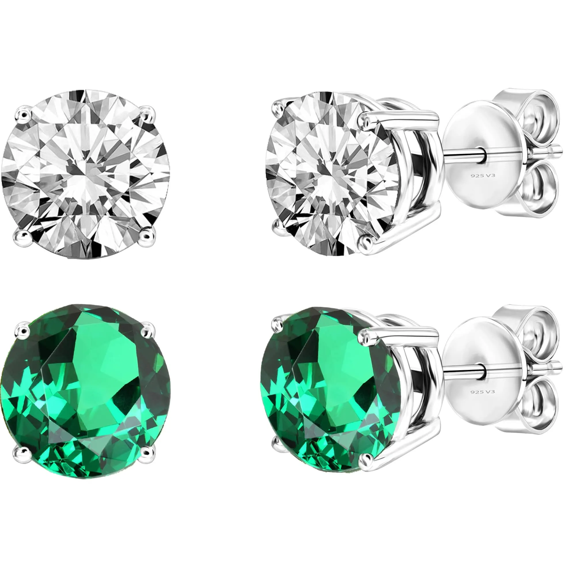 V3 Jewelry Set of Two Sterling Silver with Natural White Topaz and Emerald Stud Earring sold by Zulily