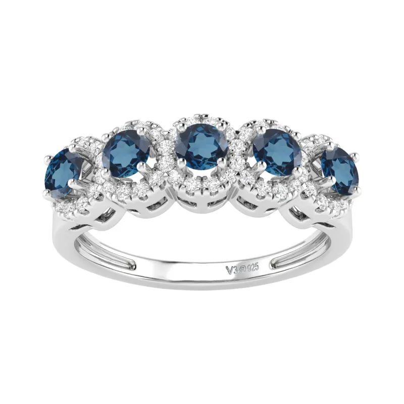 V3 Jewelry 925 Sterling Silver 1.16 Carat Natural London Blue Topaz and White Zircon Five Stone Ring sold by Zulily