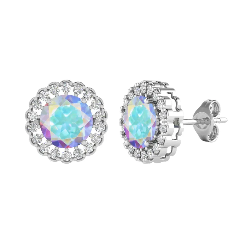 V3 Jewelry 925 Sterling Silver with Mercury Opal Topaz and White Topaz Halo Stud Earrings sold by Zulily