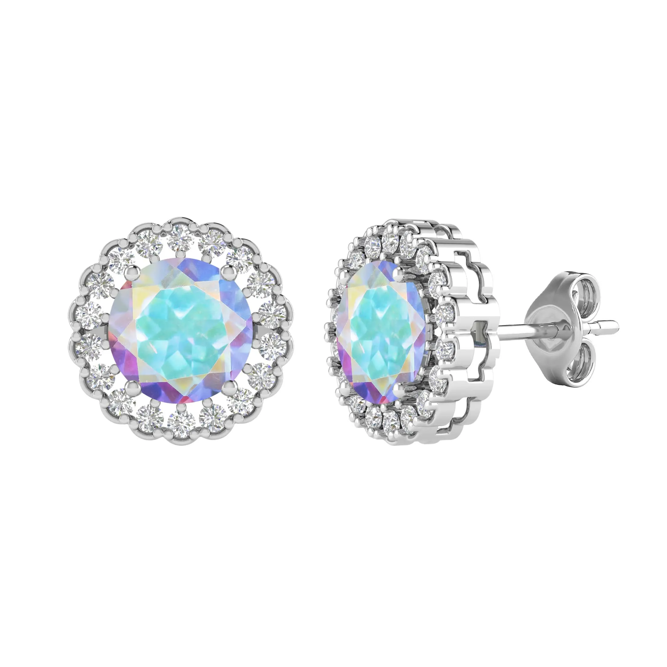 V3 Jewelry 925 Sterling Silver with Mercury Opal Topaz and White Topaz Halo Stud Earrings sold by Zulily