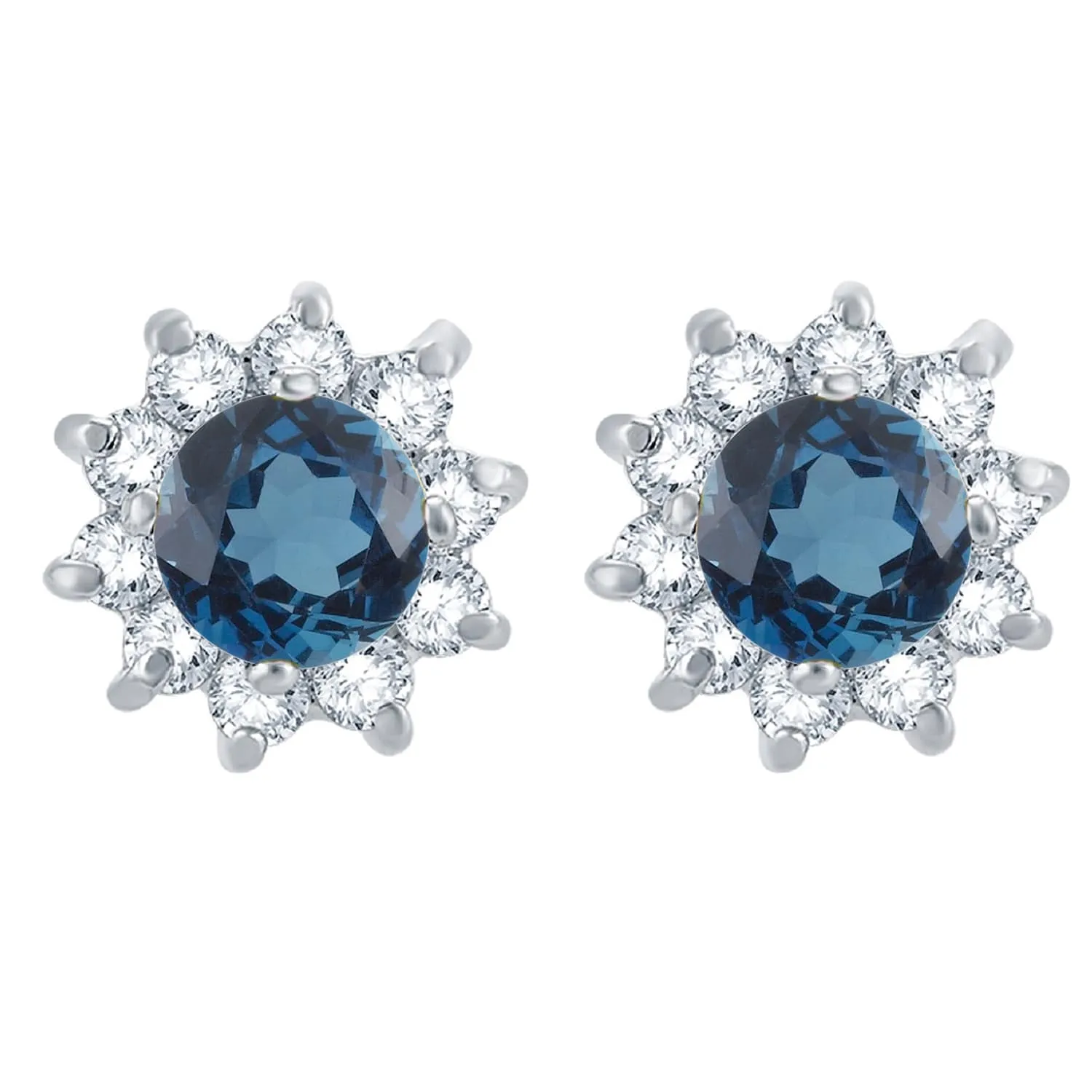 V3 Jewelry Sterling Silver 3.50 Carat Natural London Blue Topaz and White Topaz Flower Stud Earrings sold by Zulily