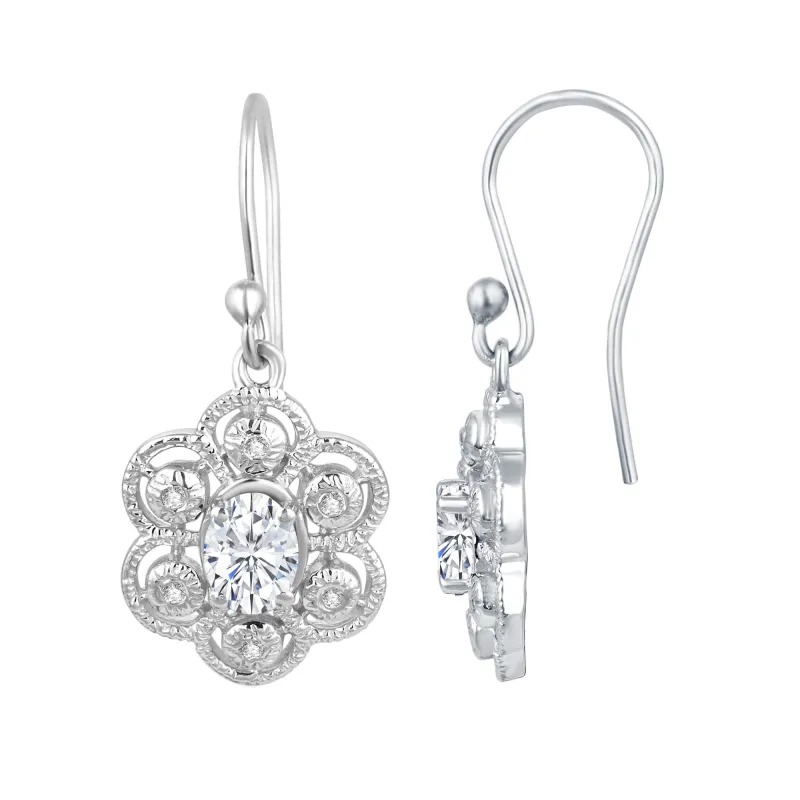 V3 Jewelry 925 Sterling Silver Oval Shape Moissanite and White Topaz Dangle Earring Gift sold by Zulily