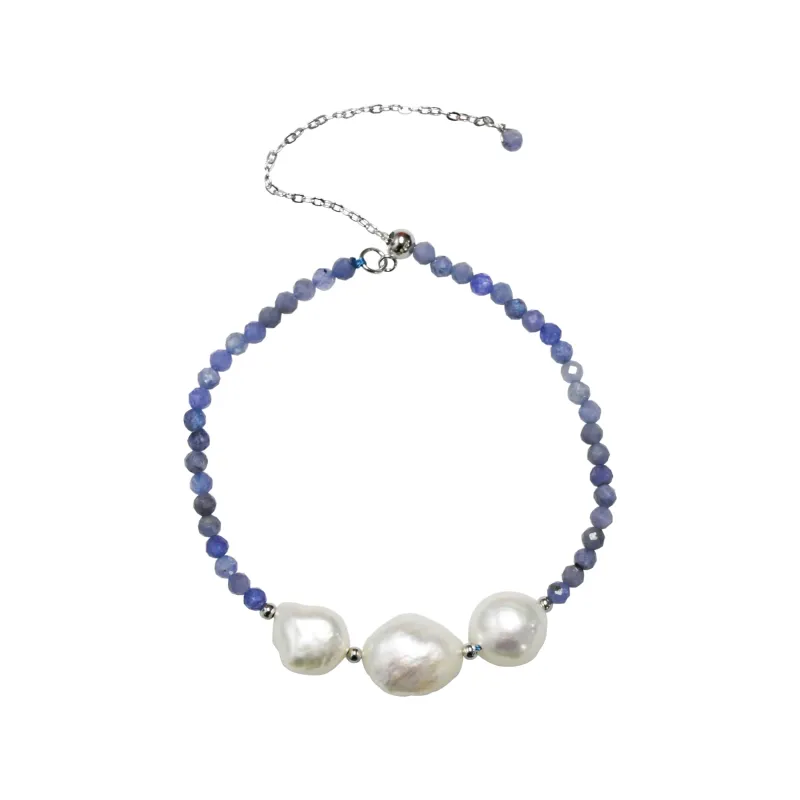 V3 Jewelry 925 Sterling Silver with Natural Freshwater Pearl and Tanzanite Beaded Bolo Bracelet sold by Zulily