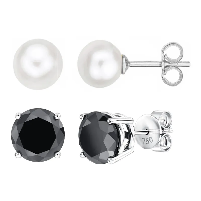 V3 Jewelry Set of Two Sterling Silver with Freshwater Pearl and Black Spinel Stud Earring sold by Zulily