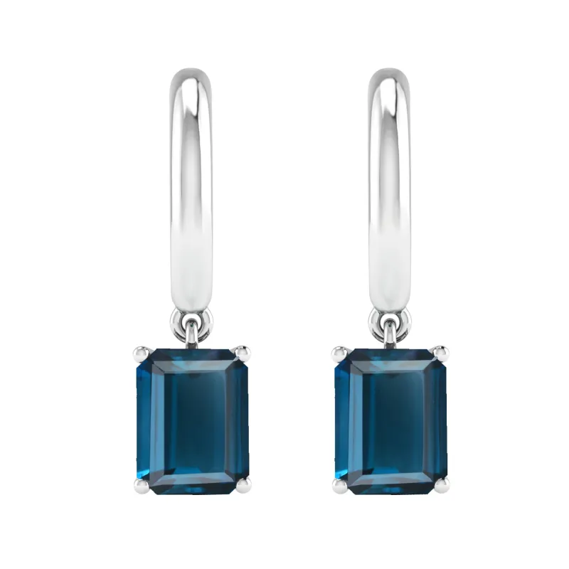 V3 Jewelry Sterling Silver 3.75CT Emerald Cut Natural London Blue Topaz Dangle Earrings sold by Zulily