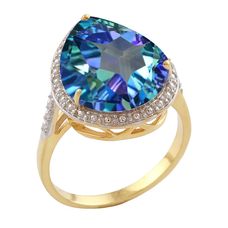 V3 Jewelry 18KT Gold Over Sterling Silver Pear Cut 10.00 Carat Blue Topaz Solitaire Ring sold by Zulily