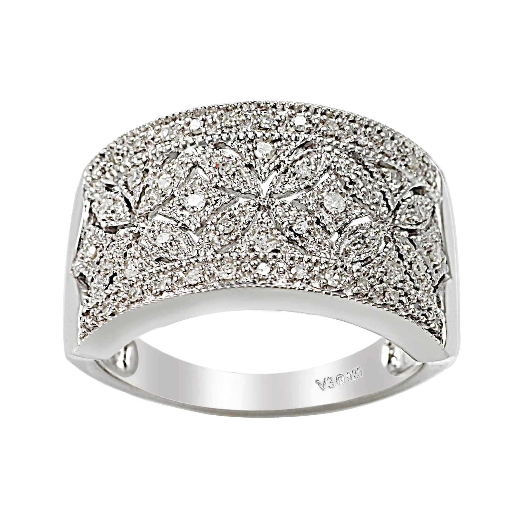 V3 Jewelry Sterling Silver 2/9 CTTW Natural White Diamond Wide Band Ring sold by Zulily