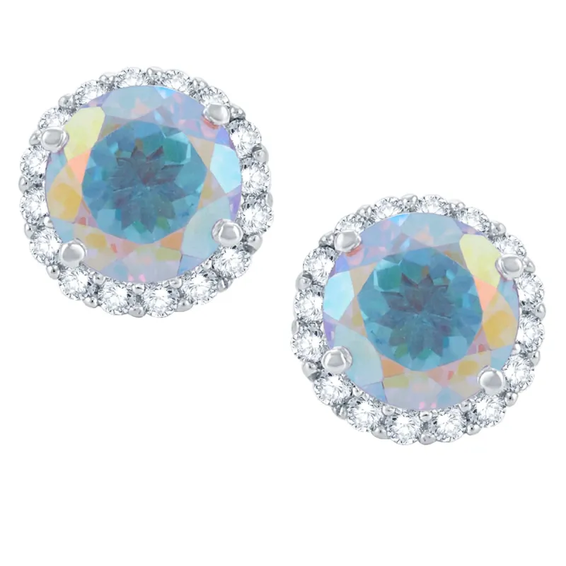 V3 Jewelry 925 Sterling Silver with Round Shape Mercury Opal Topaz and Natural White Topaz Halo Stud Earring sold by Zulily