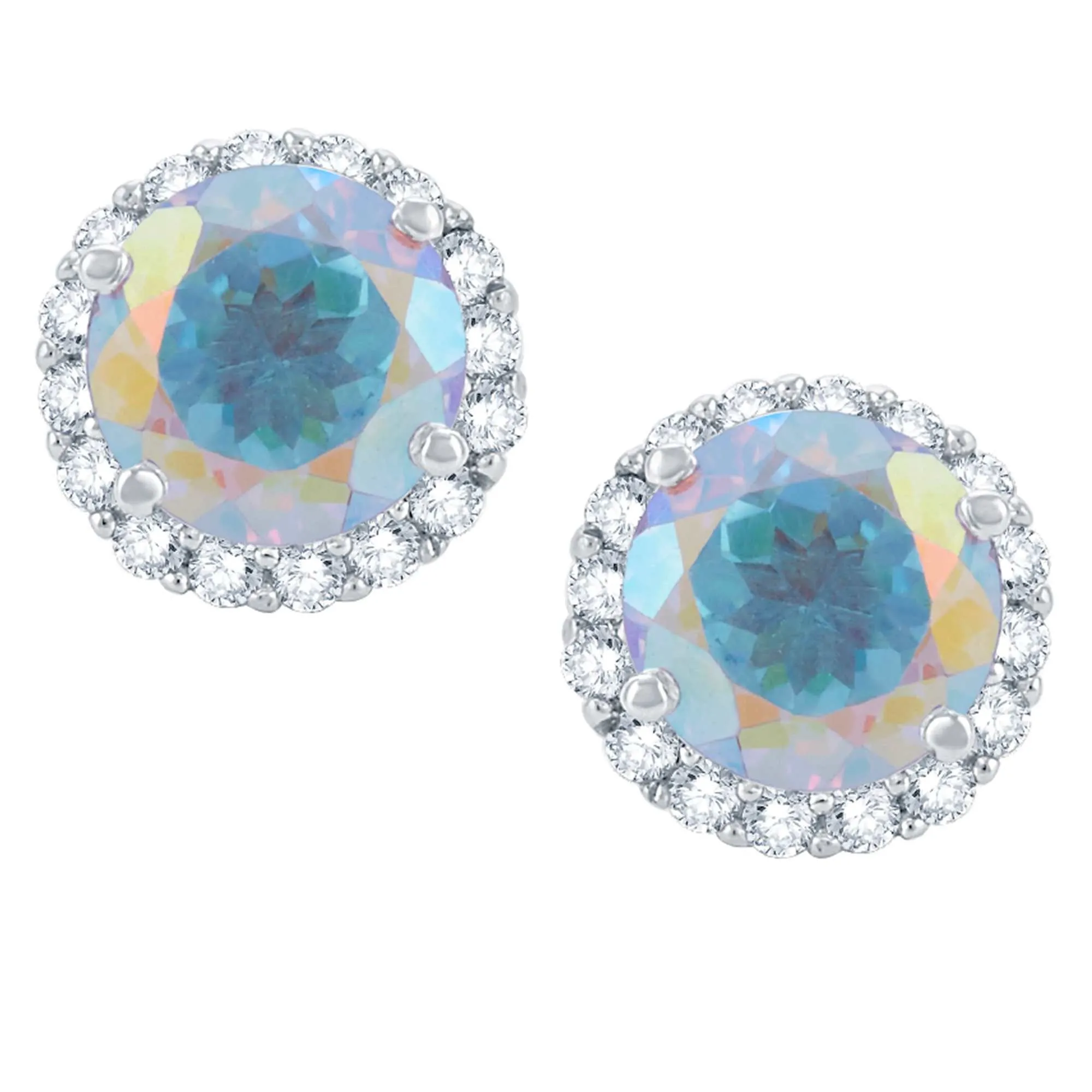 V3 Jewelry 925 Sterling Silver with Round Shape Mercury Opal Topaz and Natural White Topaz Halo Stud Earring sold by Zulily