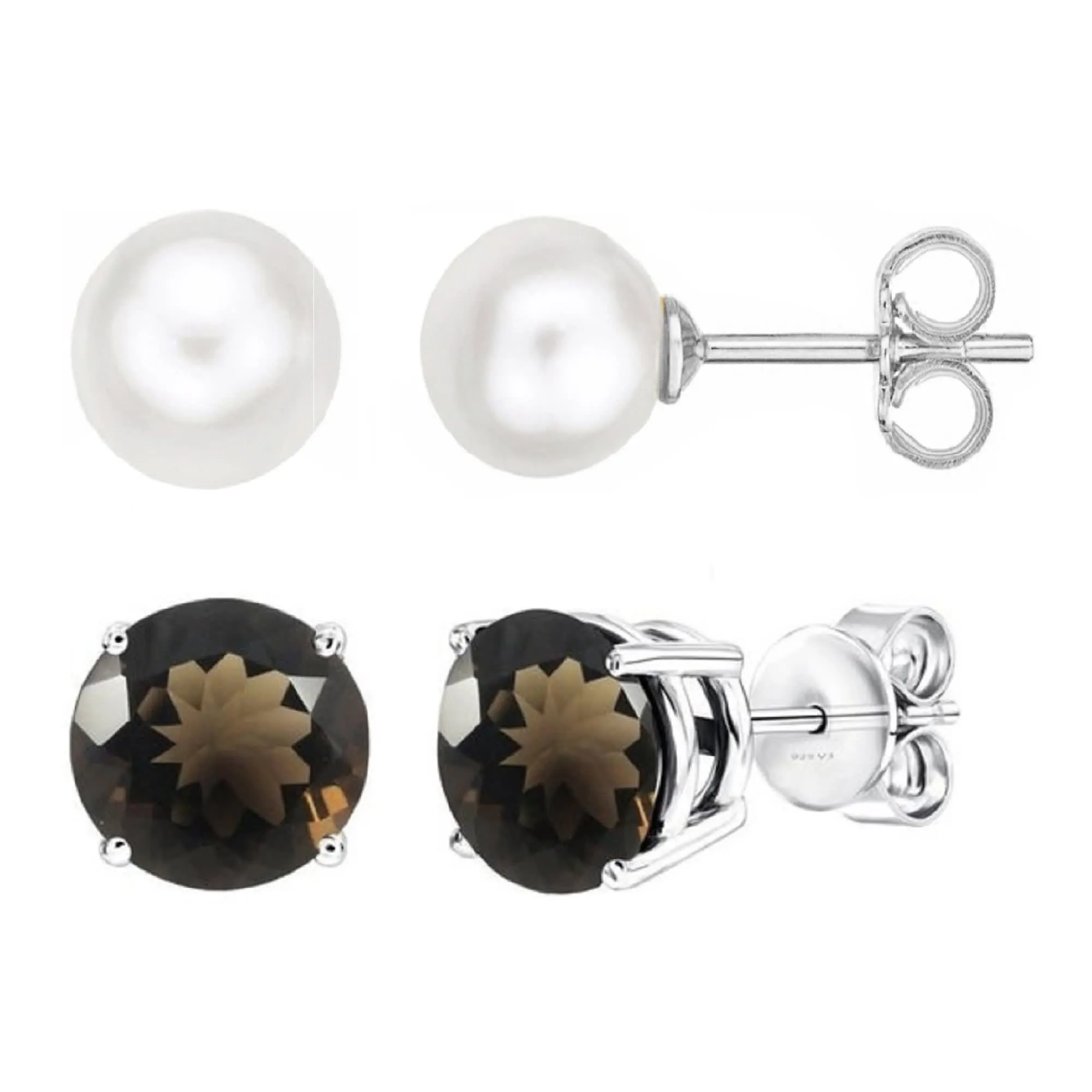 V3 Jewelry Set of Two Sterling Silver with Freshwater Pearl and Smoky Quartz Stud Earring sold by Zulily