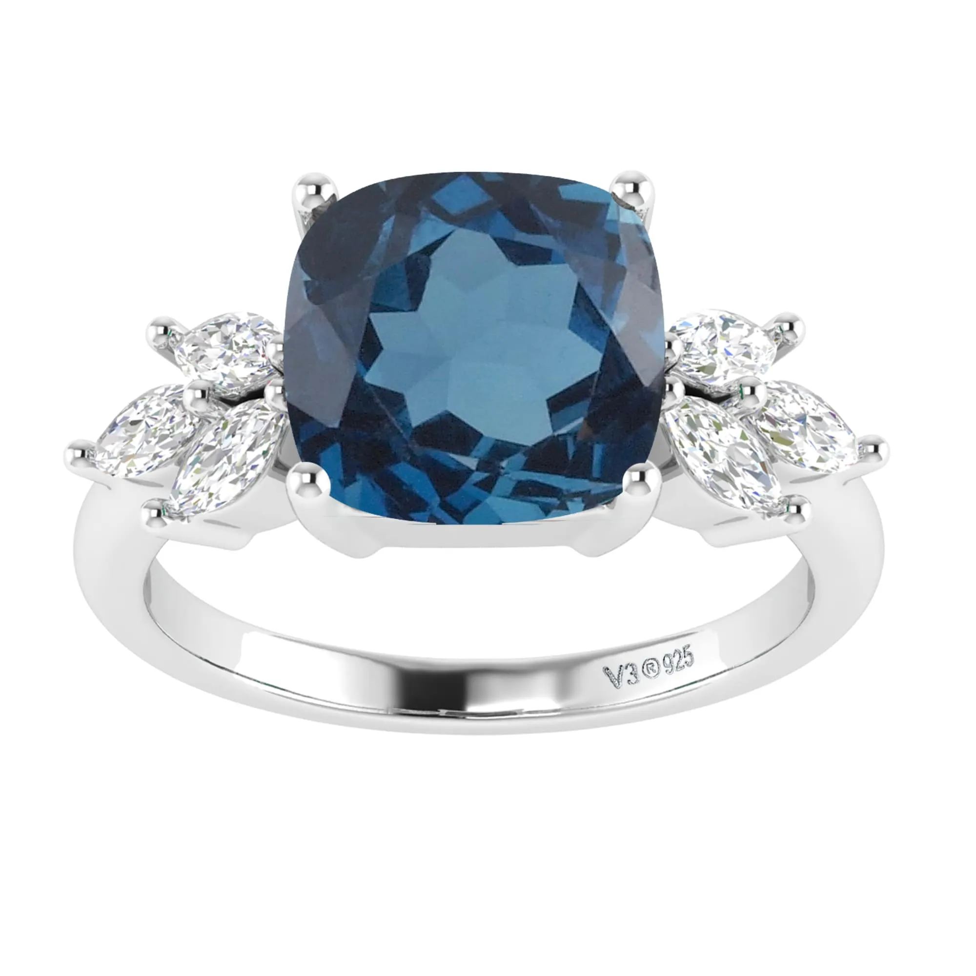 V3 Jewelry 925 Sterling Silver with Natural 2.70 CTTW London Blue Topaz and White Topaz Engaagement Ring sold by Zulily product image thumbnail 2
