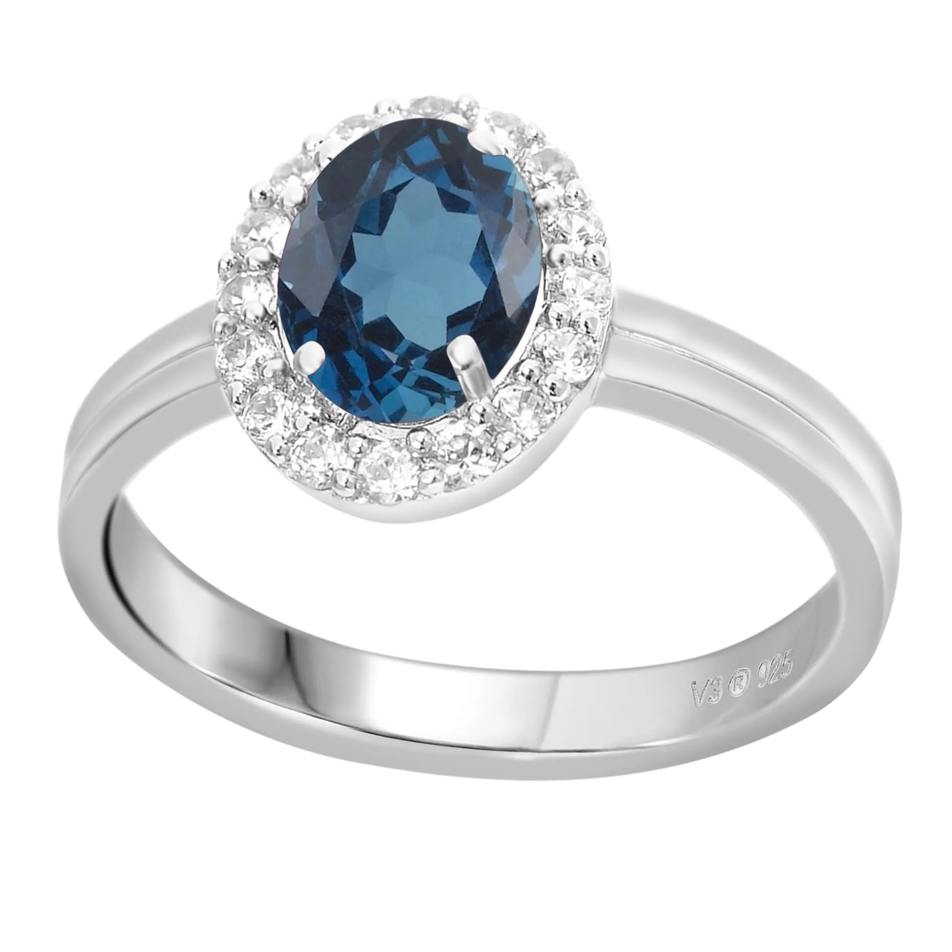 V3 Jewelry 925 Sterling Silver 1.20 Carat Oval Shape Natural London Blue Topaz and White Topaz Halo Ring sold by Zulily product image thumbnail 2