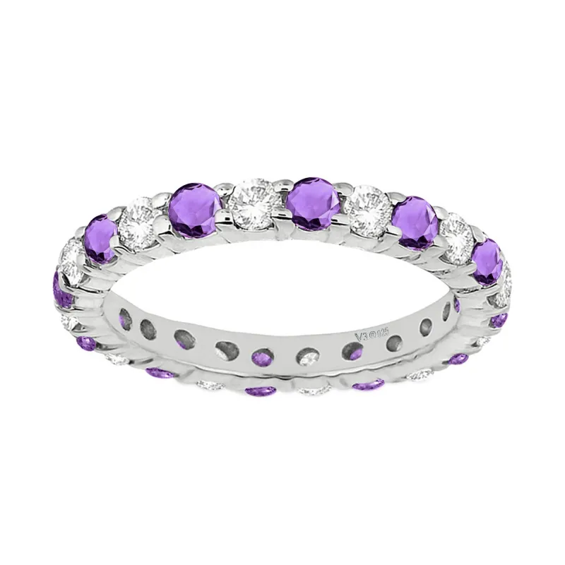 V3 Jewelry Natural Amethyst and White Topaz Sterling Silver Eternity Band Ring sold by Zulily